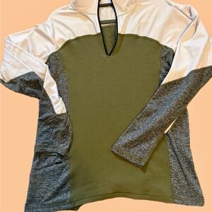 Merino Wool Green and Gray Colorblock Thermal Pullover